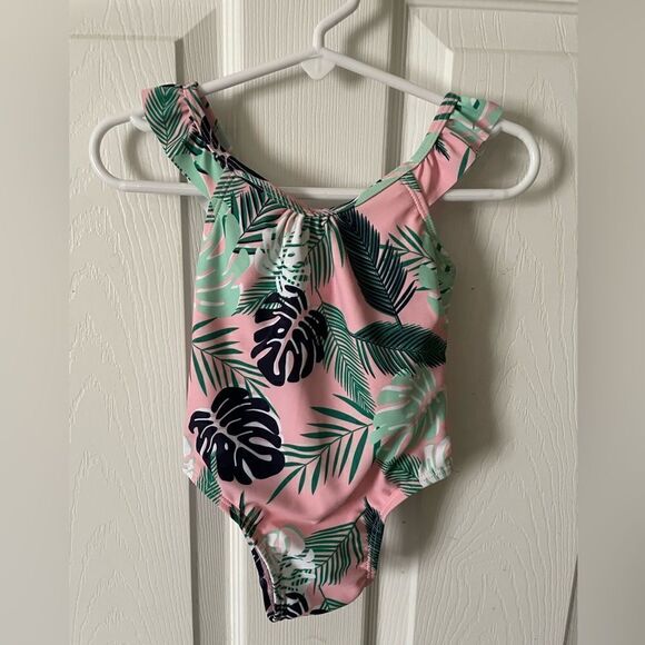 Shade critters pink tropical palm one piece swimsuit. - Picture 1 of 4